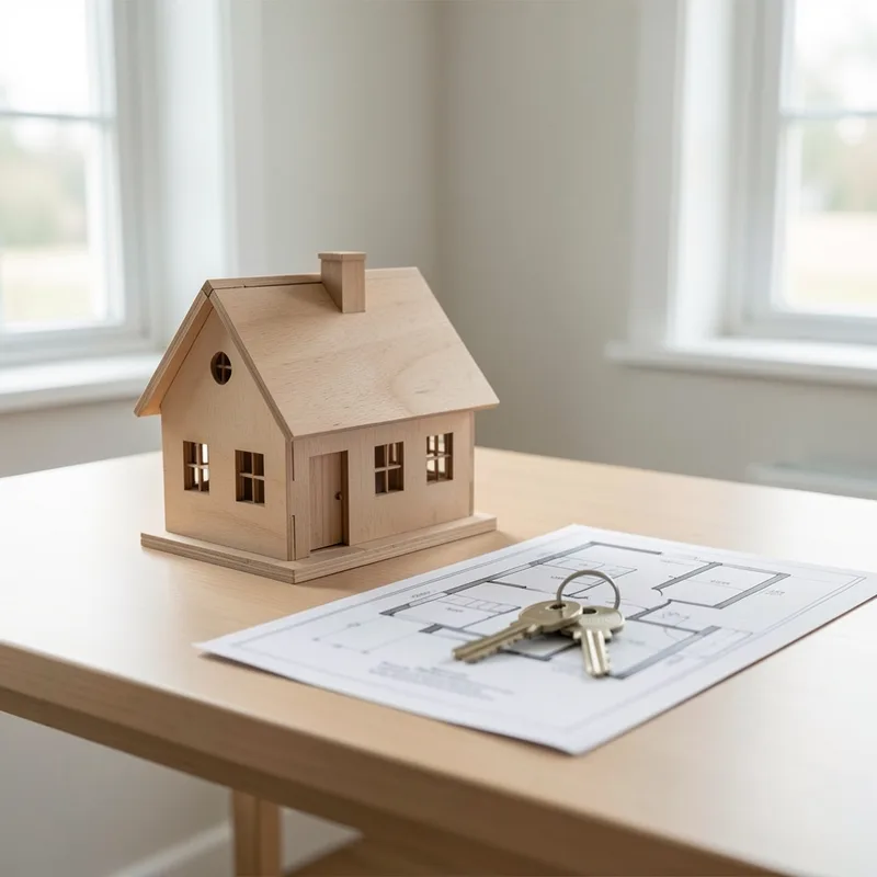 Couple recevant les clés d'un appartement lumineux le jour de la remise, cartons et plan du logement posés sur la table